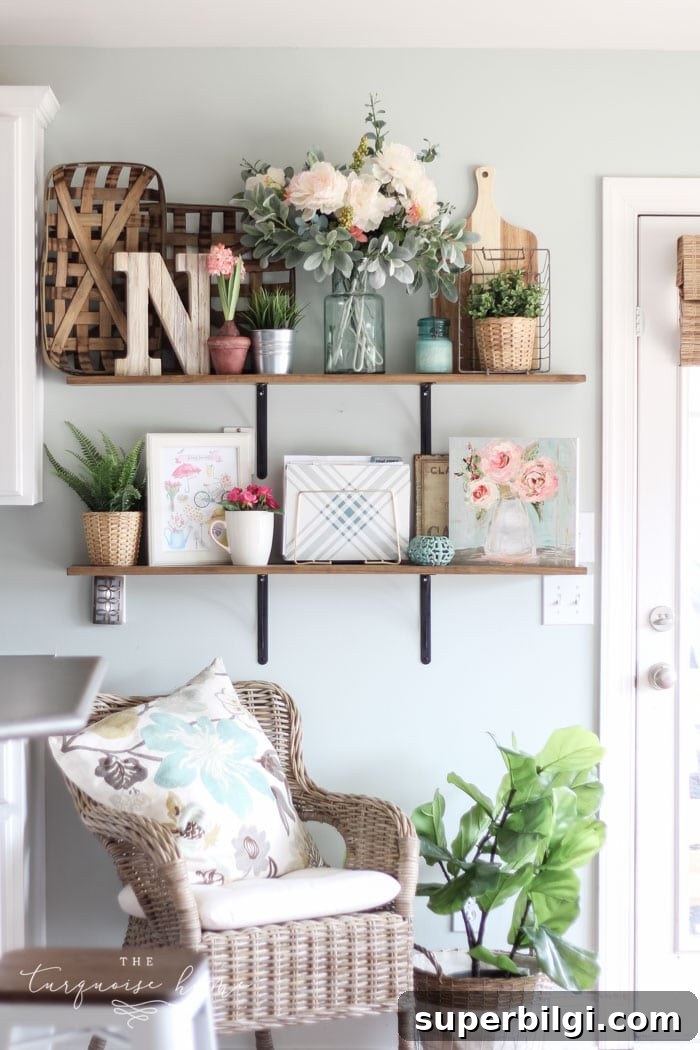 Farmhouse Spring Decor Ideas to Refresh Your Home 4 Farmhouse Spring Decorating Ideas - Open Shelves in the Kitchen!