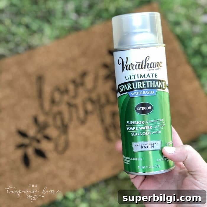 Customize a Charming DIY Doormat: Personalize Your Welcome Mat 8 Finish off the DIY doormat by spraying a clear sealer over it!