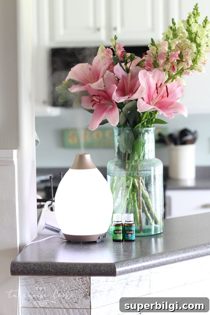 Diffusing peppermint and Stress Away essential oils! Summer Home Tour | Coastal Summer Home Decor Ideas