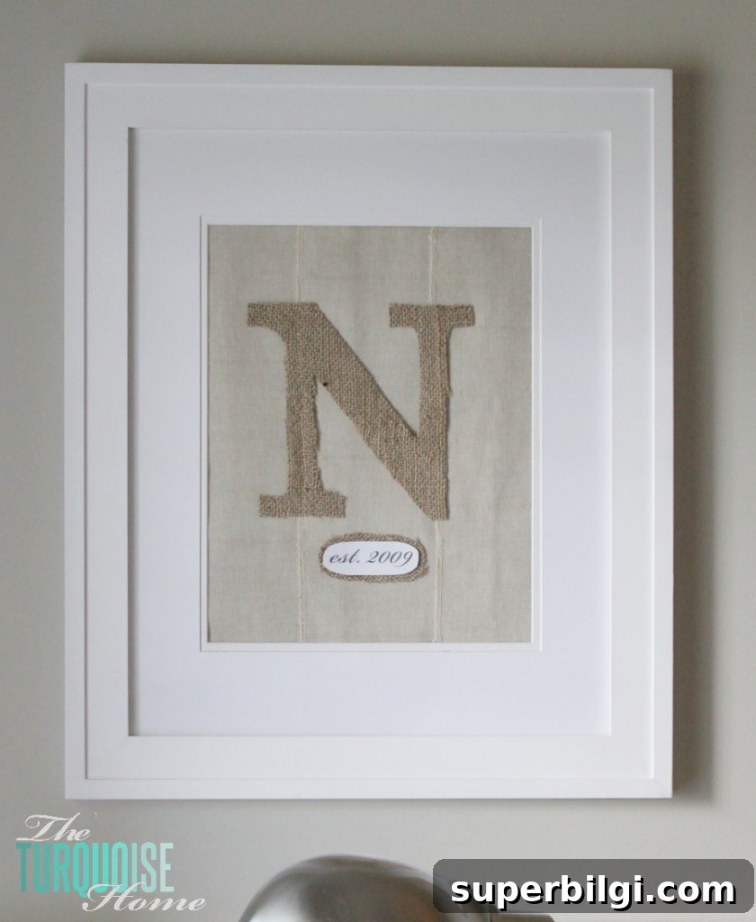 Personalized Framed Burlap Monogram Wall Art 4 DIY Framed Burlap Monogram