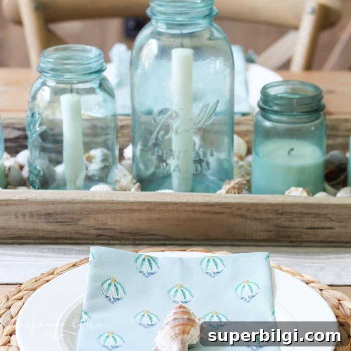 Coastal Dining Room and Entryway Decor Ideas 8 Coastal decor in the dining room with beautiful beachy blues and these coastal napkins from the Opal House line at Target!