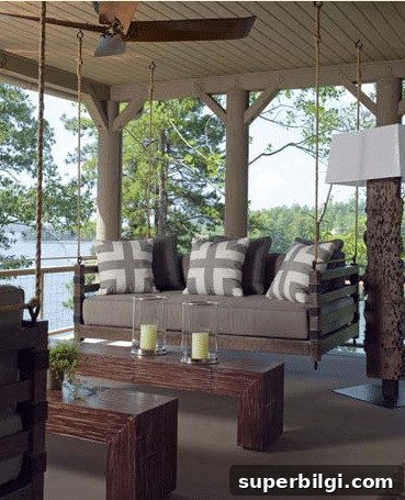 Lake House Decor Inspiration and Stylish Ideas 13 Porch Swing at a Lake House