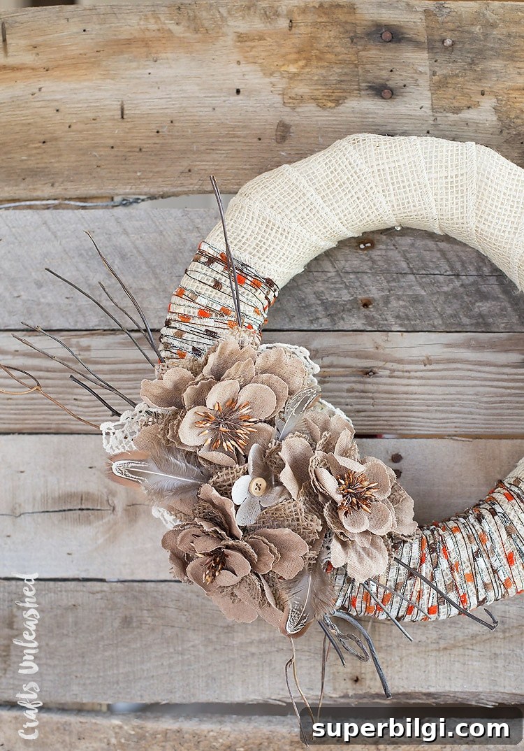 Rustic Fabric and Burlap Wreath