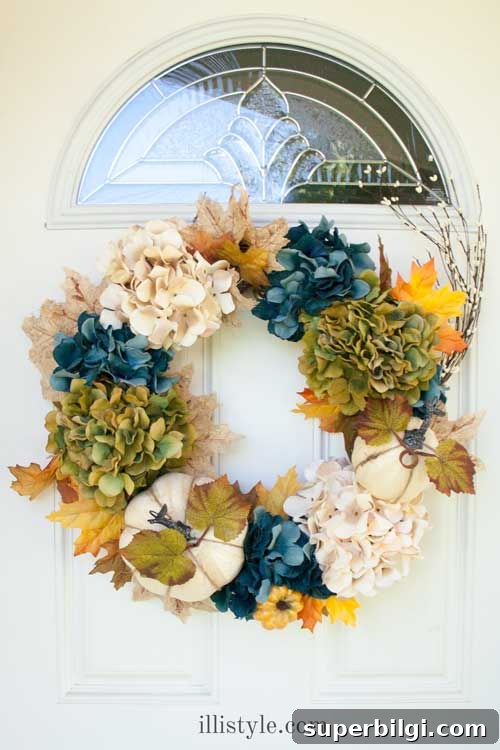 Blue-Green Hydrangea Fall Wreath