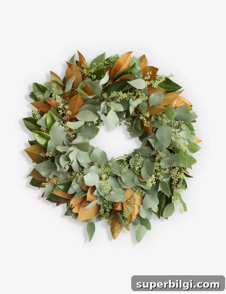 magnolia and seeded eucalyptus wreath