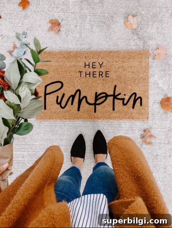 Fall Doormats You'll Love: Create a Layered Entryway 3 Hey There, Pumpkin Fall Doormat