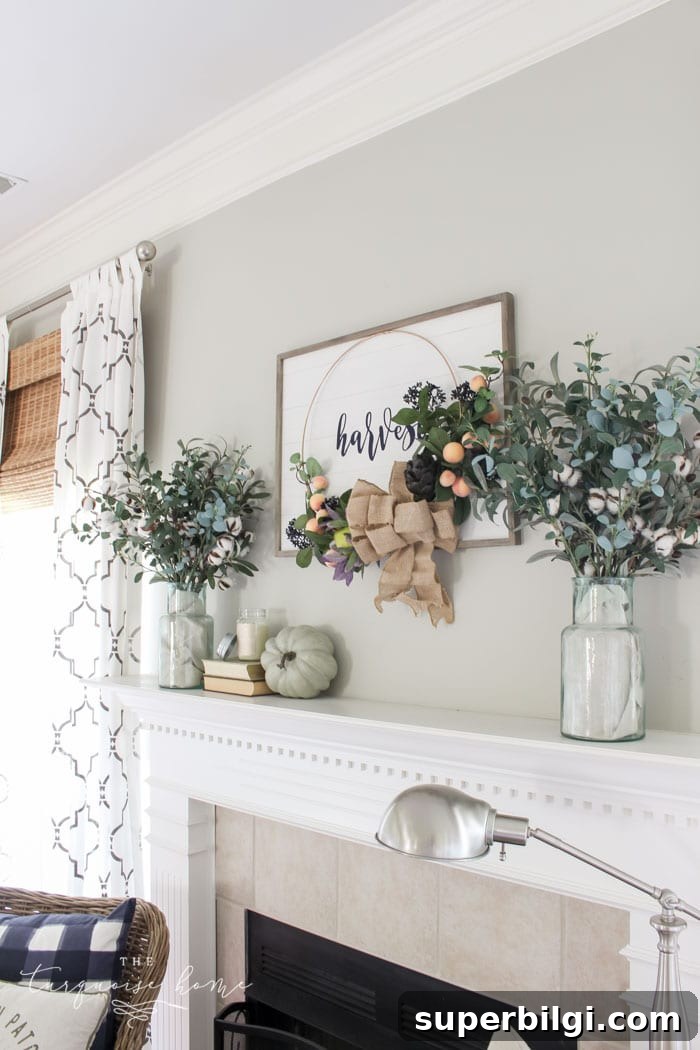 Cozy Fall Mantel Decor with Harvest Wreath 4 Harvest Fall Mantel Decor - home tour!