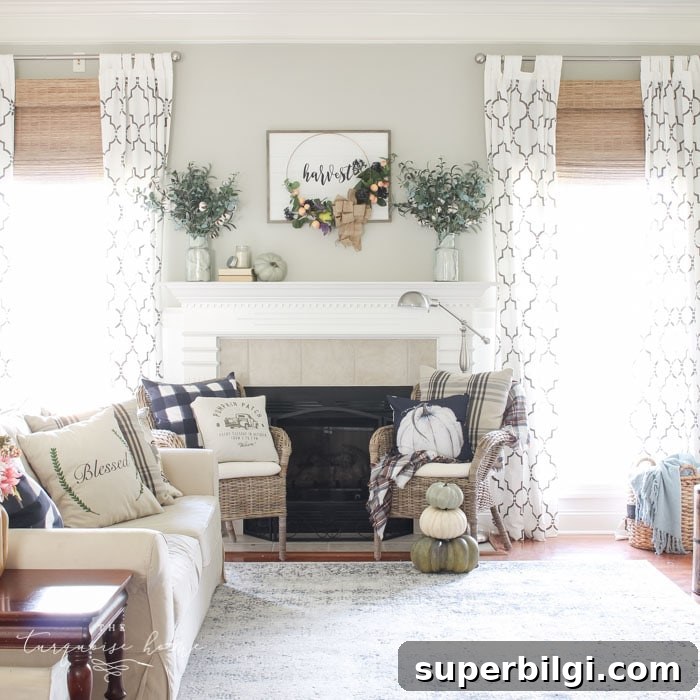 Cozy Fall Mantel Decor with Harvest Wreath 5 Beautiful, simple fall harvest mantel decor!