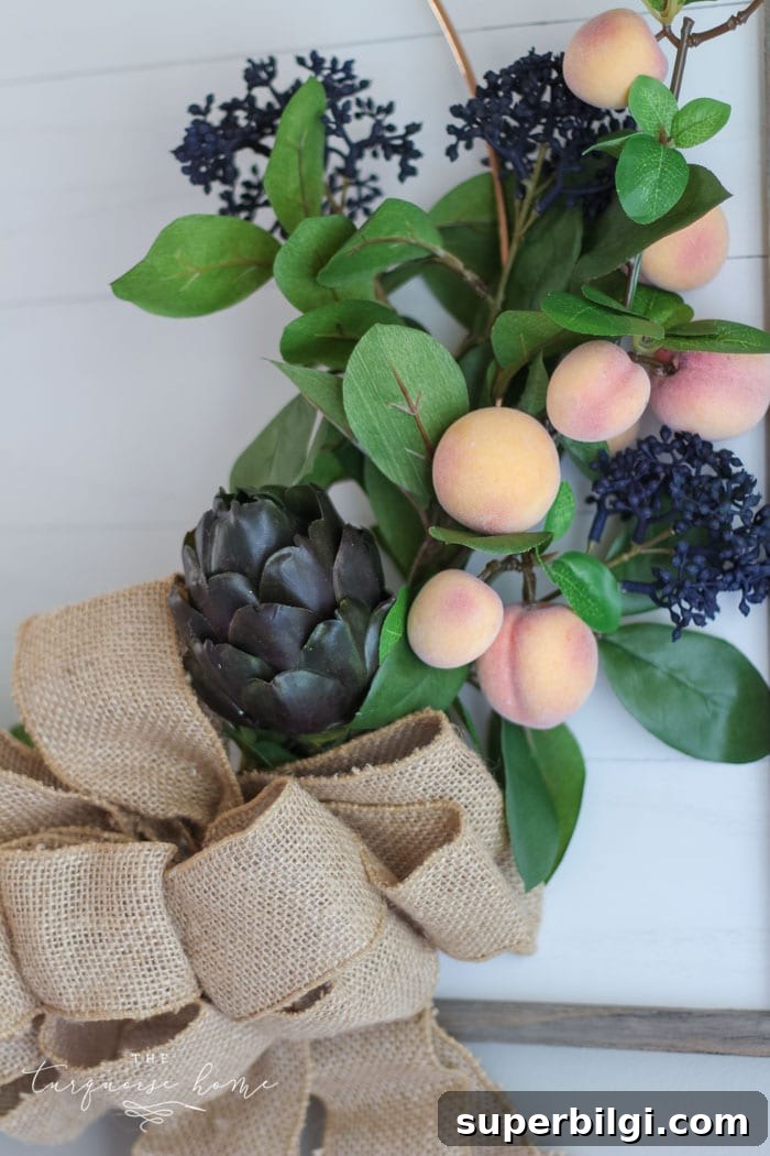 Autumn Hoop Wreath with Fruit Accents and Shiplap Frame 2 Gorgeous fall wreath with fruit on a
