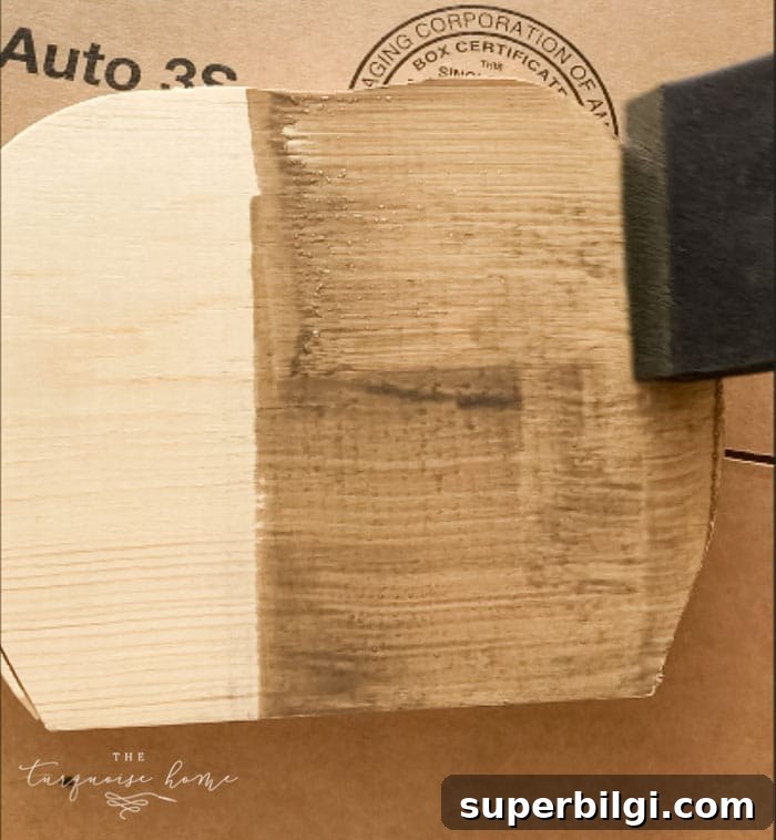 DIY Farmhouse Wooden Pumpkin for Fall Decor 4 Stain the pumpkin with a beautiful stain color. I love the Old Barn Milk Paint in Weathered.