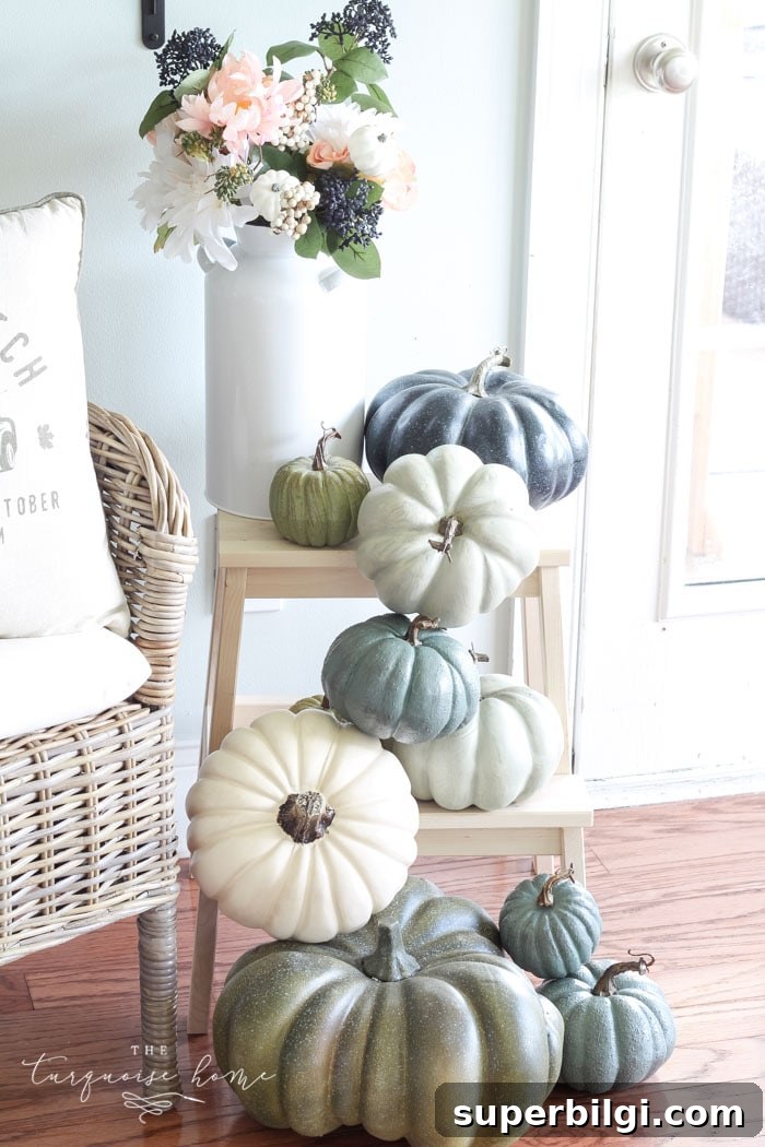 Fall Pumpkin Decor Ideas for Your Kitchen 3 Cascading pumpkins in the kitchen!