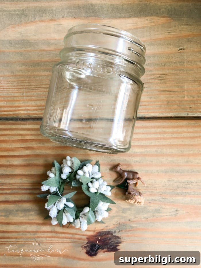 How to Make a Mason Jar Snow Globe Ornament for Christmas 6 Choose your figurines for the jar scene