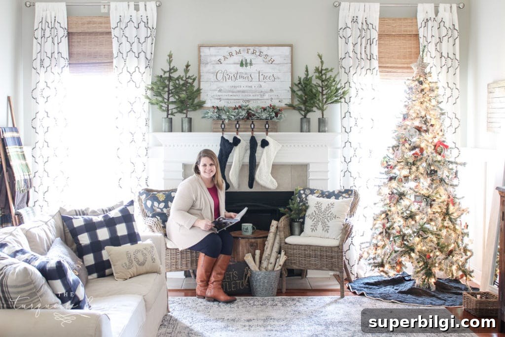 Green and Navy Christmas Mantel 2018