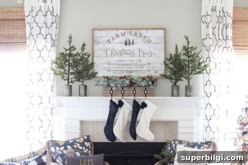 Green and Navy Christmas Mantel 2018