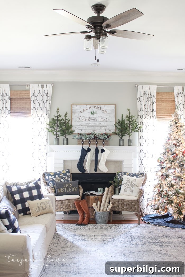 Green and Navy Christmas Mantel 2018