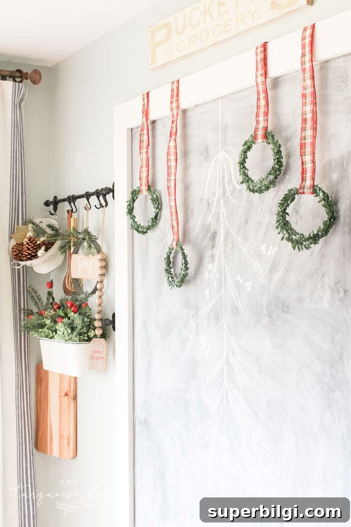 Christmas Kitchen 2018: Festive Recipes and Holiday Menu 13 Chalkboard with hanging greenery ornaments