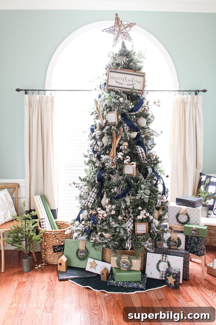 Navy and Green Farmhouse Christmas Tree Ideas 10 Navy & Green Farmhouse Christmas Tree