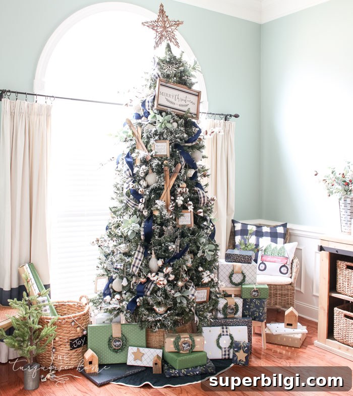 Navy and Green Farmhouse Christmas Tree Ideas 3 Navy & Green Farmhouse Christmas Tree