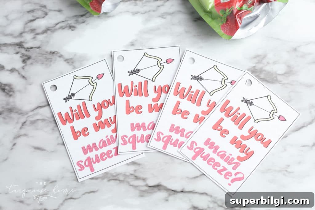Free Printable Valentine Gift Tags: Cute Designs to Print 2 Will you be my Main Squeeze? Printable Valentine (for kids!)