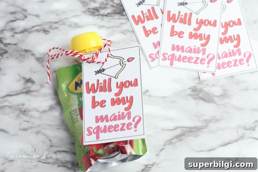 Free Printable Valentine Gift Tags: Cute Designs to Print 3 Will you be my Main Squeeze? Printable Valentine (for kids!)