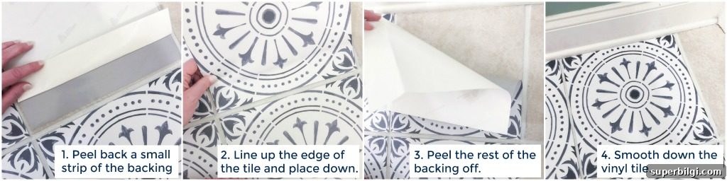 DIY Peel and Stick Vinyl Tile Flooring --> how to place the tile down perfectly every time!