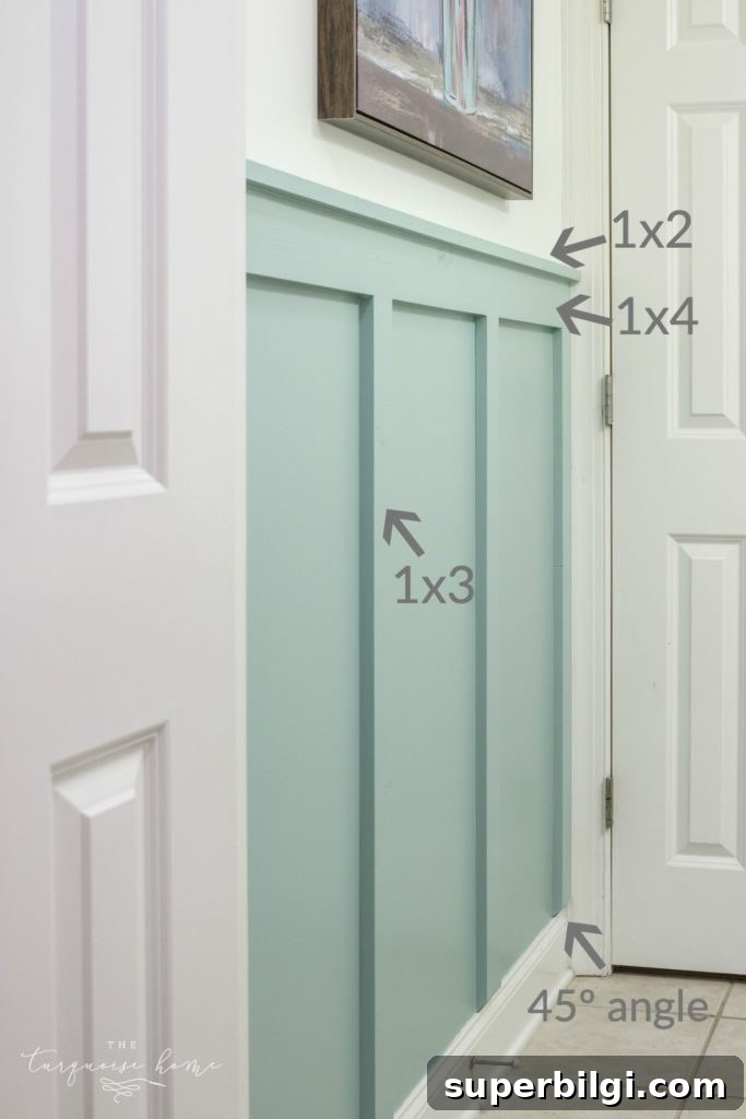 How to Install Board and Batten in a Girls' Bathroom 4 DIY Board and Batten Tutorial with board sizes!