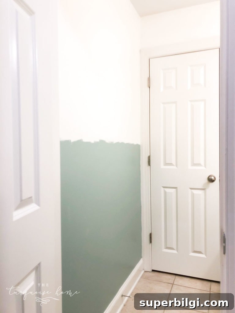 How to Install Board and Batten in a Girls' Bathroom 6 Paint the wall before you put up your battens