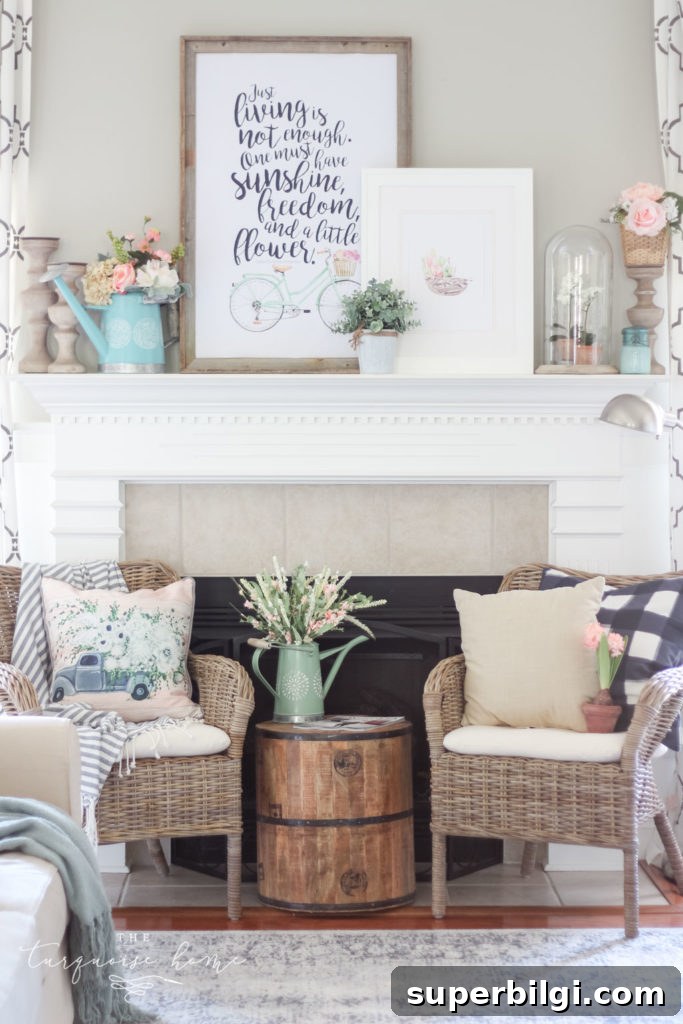 Flower Shop-Inspired Spring Home Tour and Decor Ideas 7 Spring has sprung with this floral market vibe spring mantel decor!