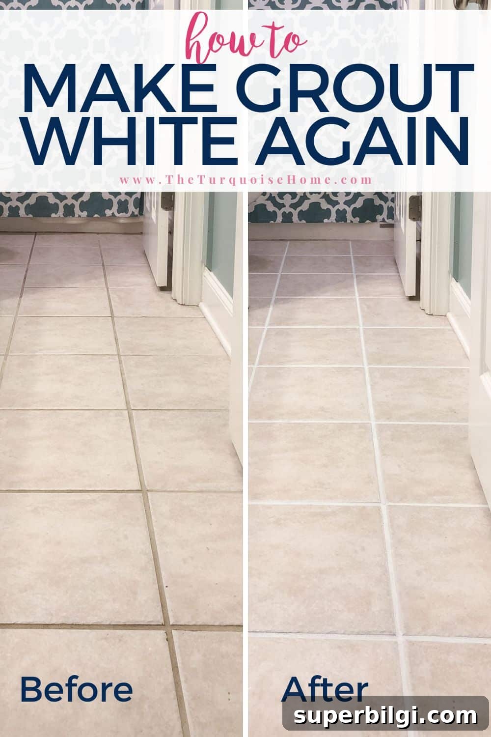 How to Refresh Grout with Grout Paint 2 Before and after photos of using white grout paint.
