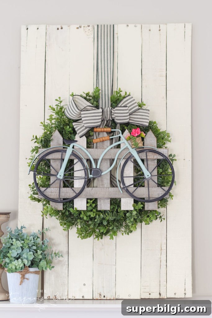 DIY Boxwood Bicycle Wheel Spring Wreath 2 Boxwood and Bicycle DIY Spring Wreath
