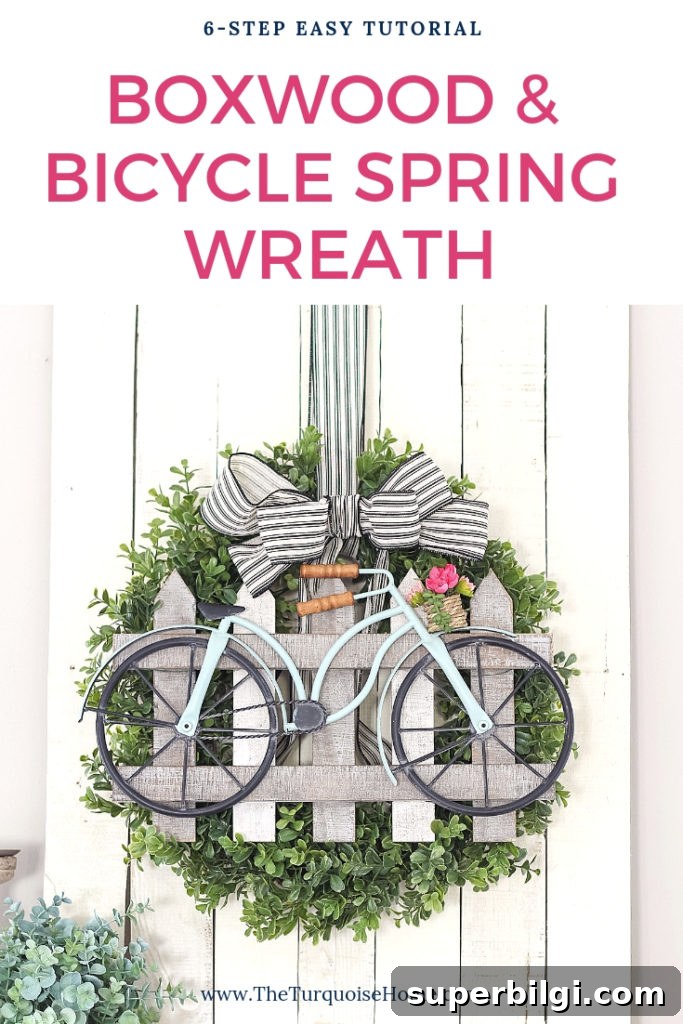 DIY Boxwood Bicycle Wheel Spring Wreath 8 DIY Boxwood and Bicycle Spring Wreath