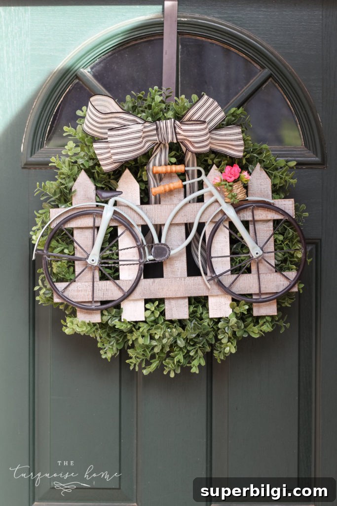 DIY Boxwood Bicycle Wheel Spring Wreath 7 DIY Boxwood and Bicycle Spring Wreath - easy 5-step DIY project!