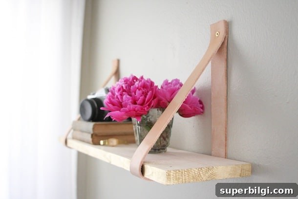 Affordable DIY Shelving Ideas for Small Spaces and Storage 13 Suspended Wood and Leather Shelf