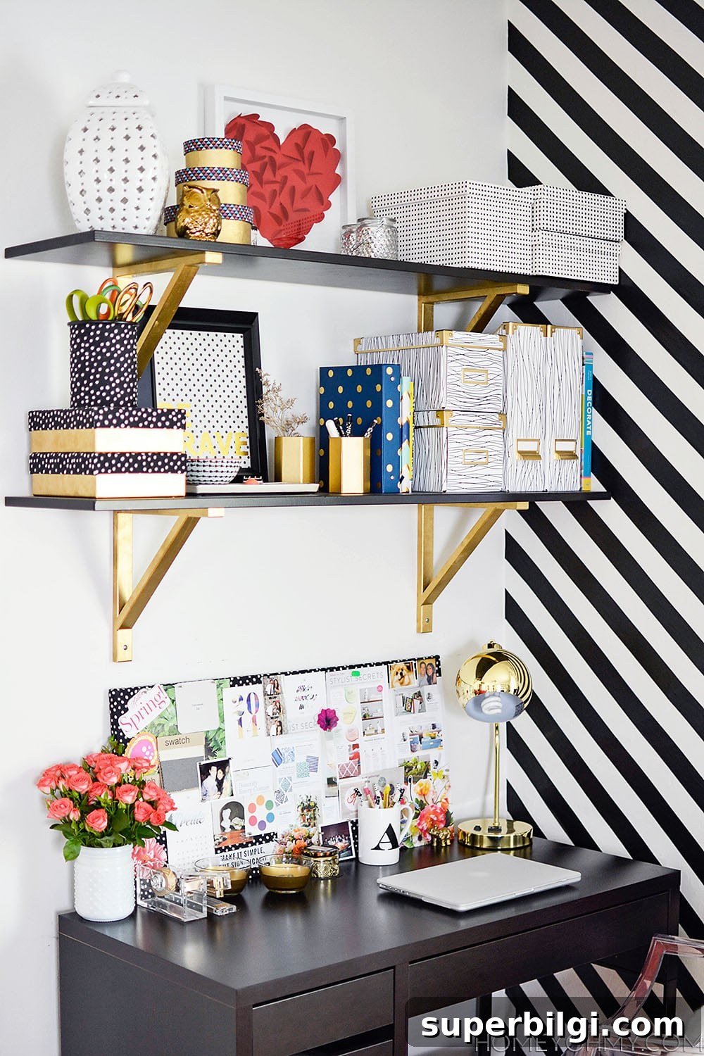 Affordable DIY Shelving Ideas for Small Spaces and Storage 14 Black and Gold DIY Shelves