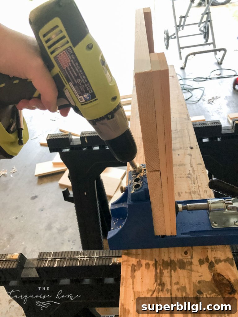 How to Build a Wooden Planter Box Step-by-Step 7 DIY Wood Planter -- Use the Kreg Jig to put 2 pocket screw holes in the back side of each panel, underneath the 1 x 3 part.