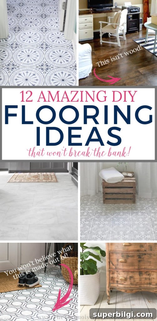 Affordable Flooring Ideas to Transform Your Floors on a Budget 2 Cheap Flooring Ideas from paint to luxury vinyl, there's something here for everyone that won't break the bank! #cheapflooring #diyflooring #diyhomedecor #diyhomedecoronabudget #flooring #flooringmakeoverinspiration #floormakeover #concretetiles #peelandstick #paperbag #flooringideas