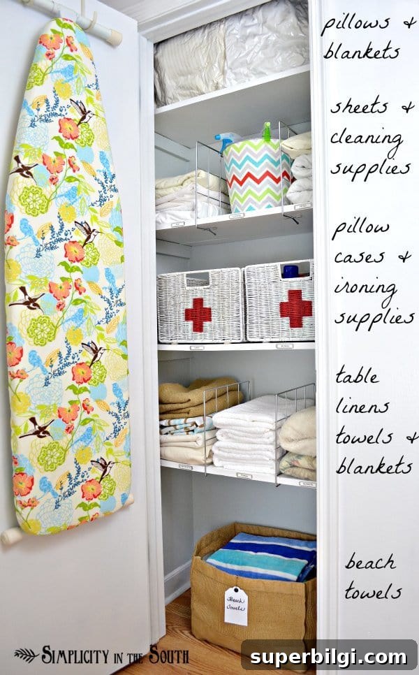Linen Closet Organization: Smart Storage Tips and Ideas 12 This linen closet organization post from Simplicity in the South is filled with super practical ideas paired with pretty finishes.