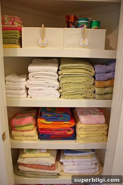 Linen Closet Organization: Smart Storage Tips and Ideas 7 How to organize a linen closet without purchasing any new supplies!