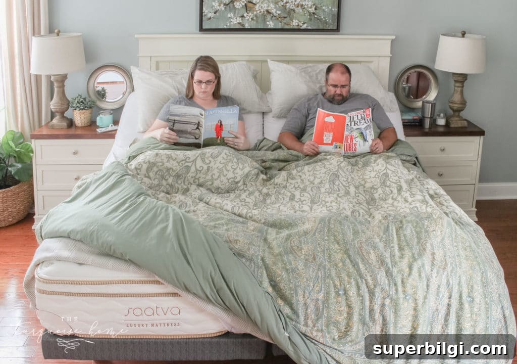 Sleeping in Separate Beds: Benefits and Saatva Mattress Review 10 Husband and wife enjoying their bed setup