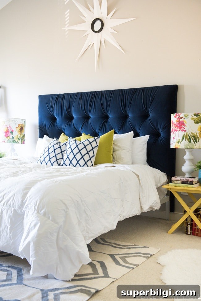 How to Make a Headboard: 13 DIY Ideas to Build Your Own 11 DIY Tufted Headboard with Indigo Velvet Fabric - How to make a headboard: 13 Beautiful DIY Headboard Ideas