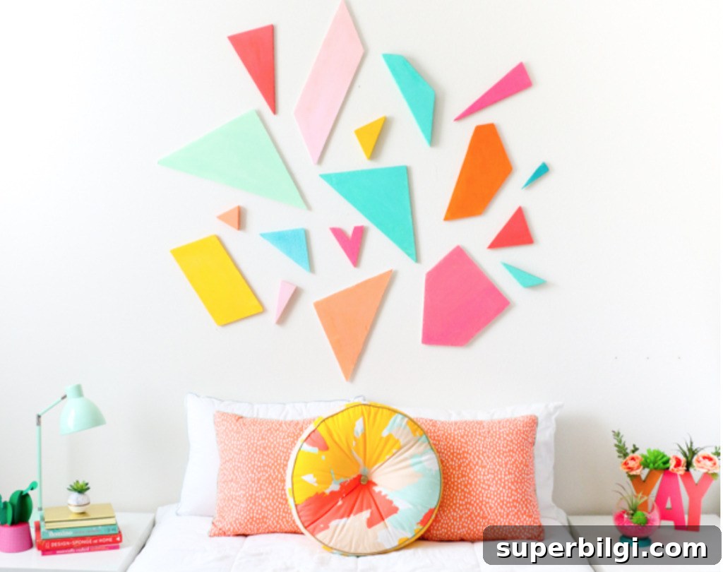 How to Make a Headboard: 13 DIY Ideas to Build Your Own 15 How to make a headboard: 13 Beautiful DIY Headboard Ideas - geometric art headboard
