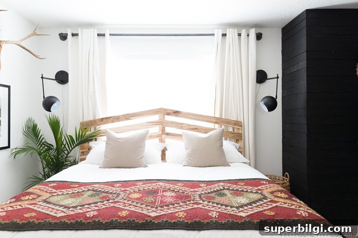 How to Make a Headboard: 13 DIY Ideas to Build Your Own 6 How to make a headboard: 13 Beautiful DIY Headboard Ideas - DIY Slatted Headboard