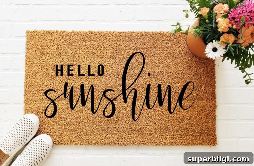 20+ Summer Doormat Ideas for a Welcoming Front Porch 4 Hello Sunshine Doormat