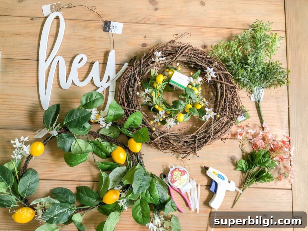 Supplies for Making Summer Lemon Wreath
