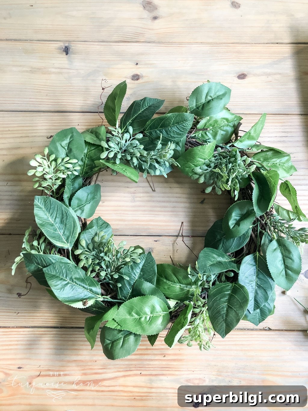 DIY Summer Lemon Wreath: start with the larger greenery pieces