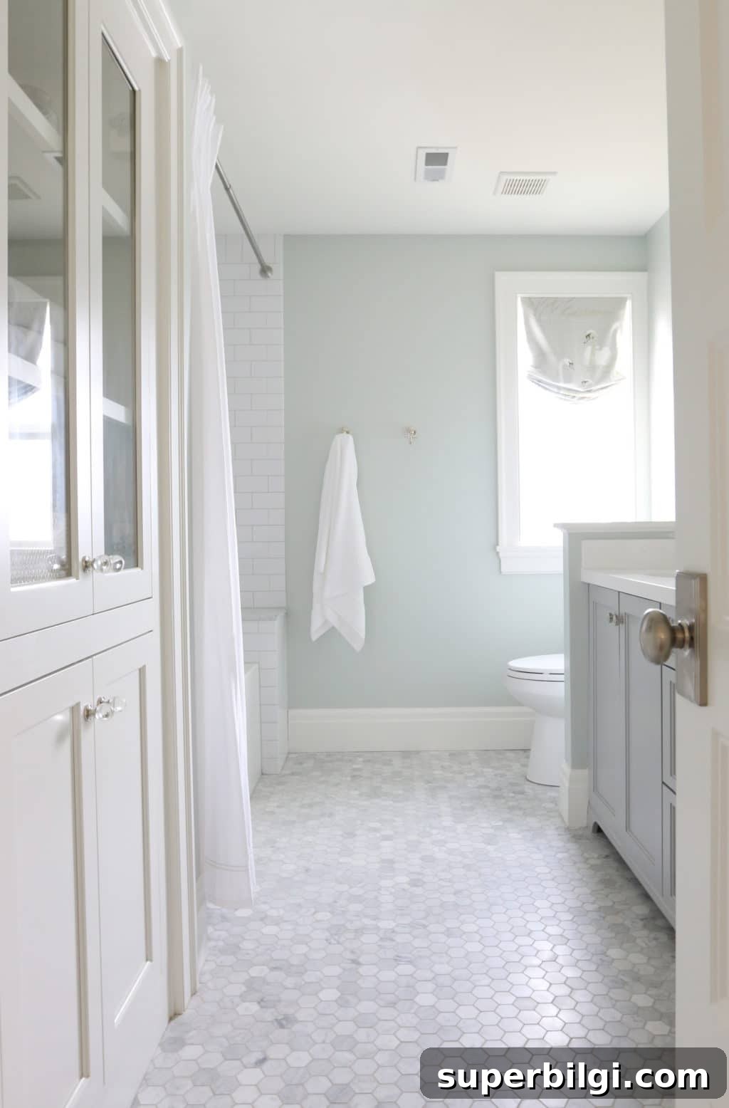 Sherwin-Williams Sea Salt SW 6204 Paint Color Guide 6 Sea Salt in Bathroom