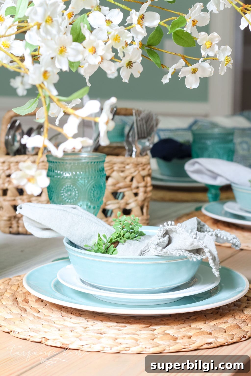 Summer Dining Room Decor Ideas for a Fresh Look 8 a Simple Summer Dining Room Tour - with turquoise plates and a gorgeous farmhouse table