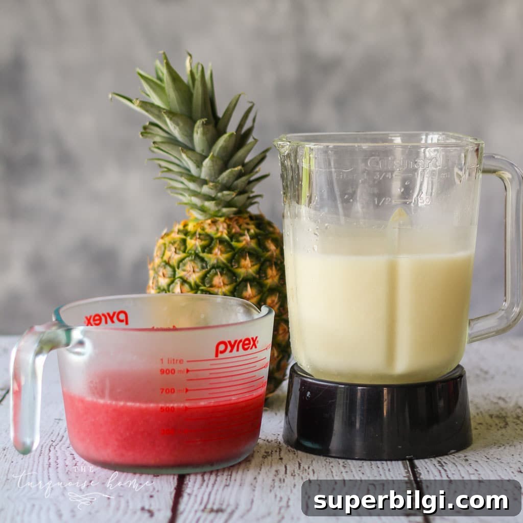 Lava Flow Cocktail Recipe: Tropical Strawberry Pina Colada 4 Two blended mixtures combine to create the lava flow effect