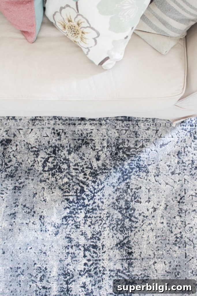 New Furniture Buying Guide: How to Choose and Buy 7 A navy, gray, oatmeal distressed vintage rug. Abbeville Eclectic Dark Gray Area Rug