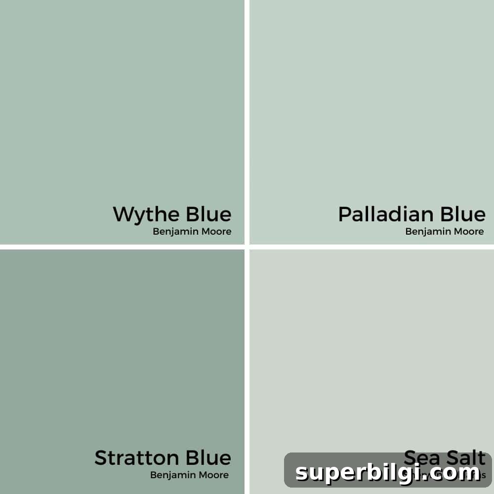 Benjamin Moore Wythe Blue (HC-143) Paint Review and Room Photos 5 Wythe Blue vs. other blue green paint colors